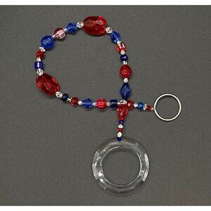 Beaded Suncatcher Clear Blue Red Crystal Ring Hanging Patio Decor Yard Art